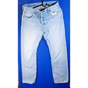 Levis 501 Men's Denim Jeans Size 36 X 30 Button Fly Light Wash Disstressed